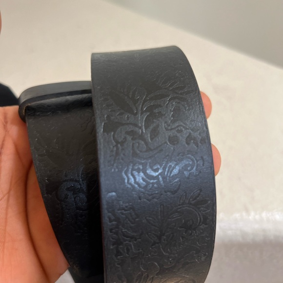 Made In India black Tooled Leather stones‎ on Buckle Western Boho Belt Unisex L main image 2